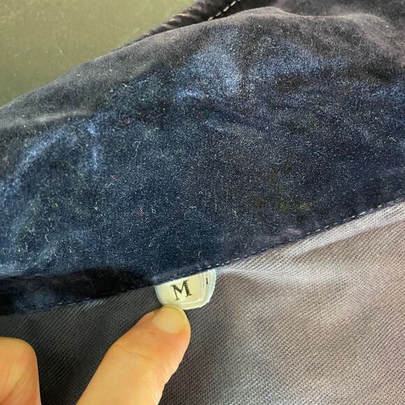 Vintage 70s Navy Blue Velvet Jean-Denim-Style Jacket Wide Collar felt velveteen - Picture 8 of 15